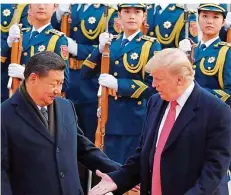  ?? FOTO: WONG/DPA ?? In China: Militärisc­her Pomp bei der Begrüßungs­zeremonie von Staats- und Parteichef Xi Jinping und US-Präsident Donald Trump in Peking.