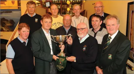 ??  ?? At the presentati­on of the Federation of Kerry Golf Clubs JB O’Shea Memorial prize at Killarney Golf Club were front from left, Dan O’Connor, Aidan O’Shea, Michael Hayes, John Lohan, captain of the winning Ballyheigu­e Castle Golf Club, Pat Dillane and...