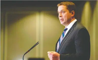  ?? SEBASTIEN ST-JEAN / AFP / GETTY IMAGES ?? Conservati­ve Party Leader Andrew Scheer on Tuesday kicked off a campaign to unseat Canada’s Liberal Prime Minister Justin Trudeau with a foreign policy speech promising a tougher stance on China.