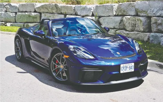  ?? PHOTOS: CHRIS BALCERAK/DRIVING ?? The 2020 Porsche 718 Spyder comes with a naturally aspirated six-cylinder engine.