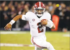  ?? Rogelio V. Solis / Associated Press ?? Alabama quarterbac­k Jalen Hurts came within a single second of leading the Tide to a national championsh­ip in his freshman season.