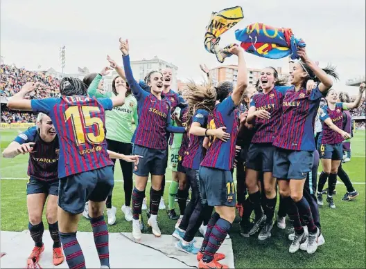  ?? ÀLEX GARCIA ?? Las jugadoras blaugrana vuelven a tener motivos de celebració­n