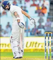  ?? PTI ?? India captain Virat Kohli reacts after being trapped leg before by Suranga Lakmal at Eden Gardens on Thursday.