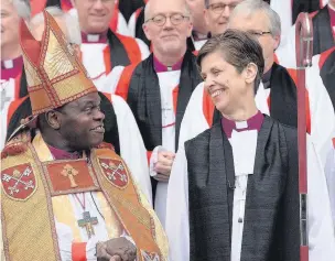  ?? Anna Gowthorpe ?? ●● The Rev Libby Lane with Archbishop of York Dr John Sentamu after her ordination as Bishop of Stockport