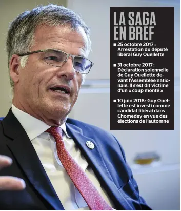  ?? PHOTO D’ARCHIVES, SIMON CLARK ?? Aucune accusation n’a été portée jusqu’à maintenant contre le député libéral Guy Ouellette, qui a été arrêté par L’UPAC le 25 octobre 2017.