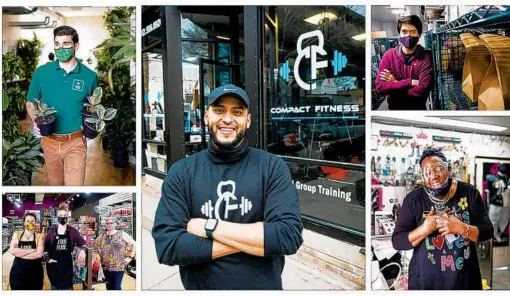  ?? CHICAGO TRIBUNE STAFF ?? CLOCKWISE FROM LOWER LEFT: A Paw Place, Chicago Plants, Compact Fitness, Pepita Meals and Jazzy Ladies Jewels Boutique all opened their doors to customers during the coronaviru­s pandemic.