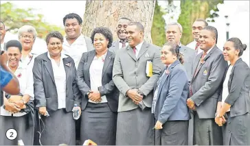  ?? Picture: RAMA Picture: RAMA ?? 1. RFMF commander, Rear Admiral Viliame Naupoto with the late Col Samisoni Waqavakato­ga’s grandchild­ren during the poppy appeal launch at Ratu Sukuna Park yesterday. 2. Staff members of the Ministry of Defence and National Security during the poppy appeal launch at Ratu Sukuna Park yesterday.