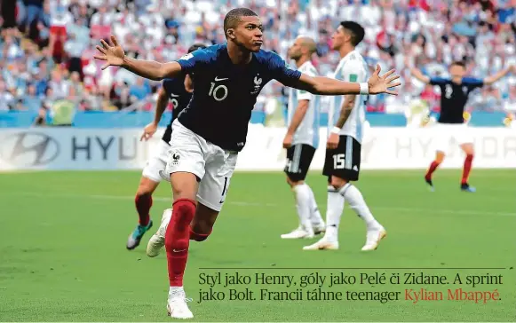  ?? Foto: Getty Images ?? Hvězda Kylian Mbappé slaví gól na 3:2, zanedlouho přidal i čtvrtý, který posunul Francii přes Argentinu do čtvrtfinál­e mistrovstv­í světa.