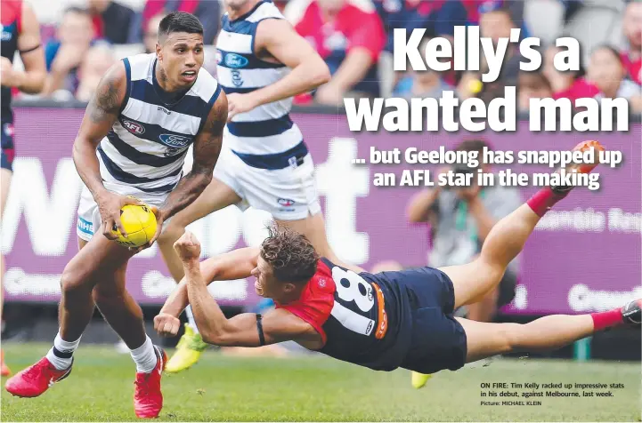  ?? Picture: MICHAEL KLEIN ?? ON FIRE: Tim Kelly racked up impressive stats in his debut, against Melbourne, last week.