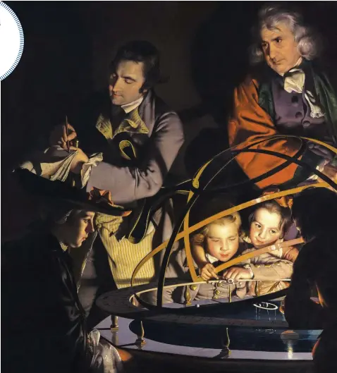  ??  ?? Right: Joseph Wright of Derby’s c1766 oil painting A Philosophe­r Giving That Lecture on an Orrery, in Which a Lamp Is Put in the Place of the Sun celebrates the spread of neY sEKentK E Kdeas