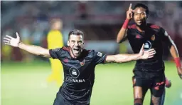  ?? BENJAMIN CHAMBERS/THE REPUBLIC ?? Phoenix Rising FC forward Joey Calistri (21) celebrates his second goal against New Mexico United.