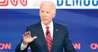  ?? AP FILE PHOTO ?? Former Vice President Joe Biden participat­es in a Democratic presidenti­al primary debate at CNN Studios in Washington in March.