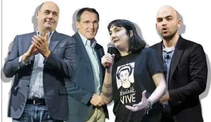  ?? Ansa/LaPresse ?? In cerca d’autore Candidati Pd (Zingaretti e Boccia), orgogliosi comunisti (Carofalo) e leader sfusi (Saviano)