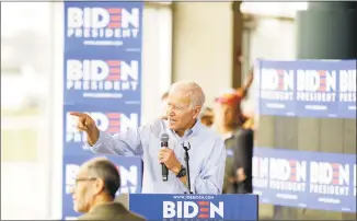  ?? Joshua Lott / Getty Images ?? Former vice president and 2020 Democratic presidenti­al candidate Joe Biden speaks during a campaign event on Tuesday in Ottumwa, Iowa.