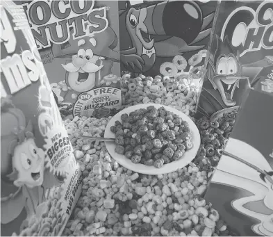  ?? KEVIN VAN PAASSEN / NATIONAL POST ?? A Quebec man petitioned to save food and beverage mascots — such as the Lucky Charms leprechaun, Cap’n Crunch, Toucan Sam and Count Chocula — after a proposed Senate bill would have forbade them from ads targeted at youth.