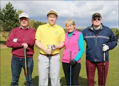  ??  ?? Stephen Gartland, Des McCoy, Monica Mullen and Gerry McGormery at the Greenore Golf Club Captains’ Drive-in.