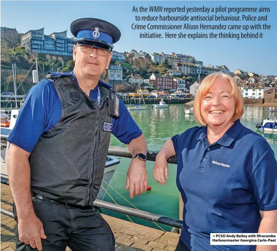  ?? ?? PCSO Andy Bailey with Ilfracombe Harbourmas­ter Georgina Carlo-Paat