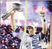  ?? Michael Conroy / Associated Press ?? Patriots quarterbac­k Tom Brady celebrates with the Vince Lombardi Trophy after winning Super Bowl XLIX in 2015.