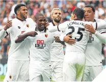  ??  ?? Watford player celebrates their fourth goal.