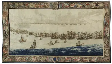  ??  ?? National Maritime Museum, Amsterdam Two tapestries designed by Willem van de Velde the Elder (1611–93) Pictured: The Fleets Drawn up for Battle, after 1685, after a design by Willem van de Velde the Elder, tapestry, 587×330cm Purchased by the museum with contributi­ons from the Vereniging Rembrandt and other Dutch sponsors