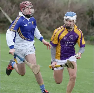  ??  ?? Eoin Kavanagh of Wexford C.B.S. is pursued by Thomas Collins (Coláiste Bhríde).