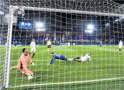  ?? PHOTO: REUTERS ?? A good night . . . Chelsea’s Mason Mount scores its second goal against Real Madrid in the teams’ Champions League semifinal at Stamford Bridge.