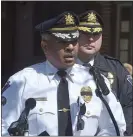  ?? MEDIANEWS GROUP FILE PHOTO ?? Chester Police Commission­er Otis Blair, seen here at an April press conference, stepped down as the city’s top cop.