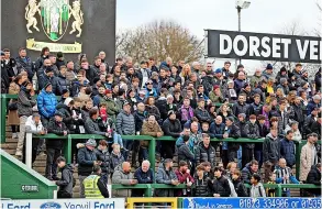  ?? ?? Romans fans packed into the away end at Huish Park as over 5,000 were in attendance for the top of the table clash