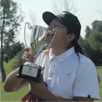  ??  ?? Irene Crowchild wins the women’s title at the Canadian Long Drive Championsh­ips.