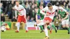  ??  ?? GETTY IMAGES Ricardo Rodriguez of Switzerlan­d scores his side’s first goal during the first leg of 2018 World Cup qualifier playoff against Northern Ireland at Belfast’s Windsor Park on November 9, 2017.