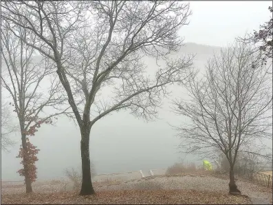  ?? (NWA Democrat-Gazette/Terri O’Byrne) ?? Most days
allow Lake Windsor residents to their see neighbors’ homes across the lake. Not so on Jan. 23 as fog drifted in and out of the lake valley throughout the day, offering rare backyard privacy.