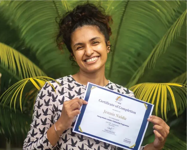  ?? Photo: Leon Lord ?? Fiji Sun Digital Journalist Jennis Naidu is among 30 to graduate from the inaugural class of the Young Media Leaders Fellowship programme.