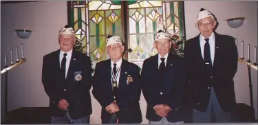  ?? COURTESY OF WILLIE WOLL ?? Pearl Harbor veterans from Berks County were photograph­ed at Phoebe Village in Wernersvil­le in 2004. They are, from left, Joseph Yaklowich, Ralph Mason, Lyle Koenig and George Drace.