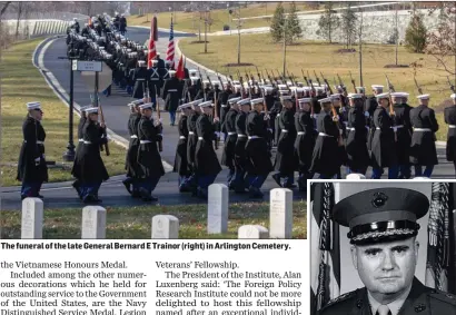  ??  ?? The funeral of the late General Bernard E Trainor (right) in Arlington Cemetery.