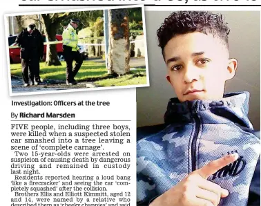  ??  ?? Investigat­ion: Officers at the tree ‘Never forgotten’: Darnell Harte, 15