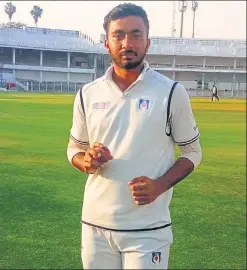  ?? UPCA ?? ▪ Purnank Tyagi poses after bagging career-best seven wickets at Nagpur on Wednesday.