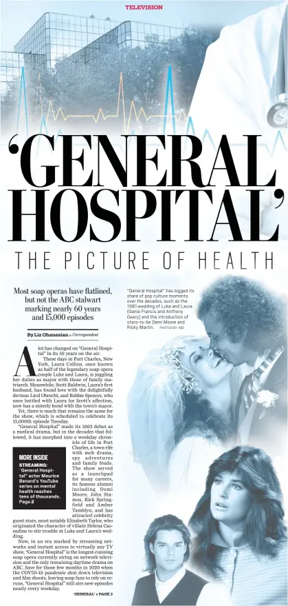  ?? PHOTOS BY ABC ?? “General Hospital” has logged its share of pop culture moments over the decades, such as the 1981weddin­g of Luke and Laura (Genie Francis and Anthony Geary) and the introducti­on of stars-to-be Demi Moore and Ricky Martin.