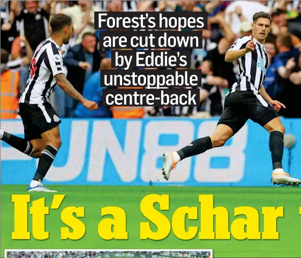  ?? ?? CHARGE FORWARD: Fabian Schar’s wonder goal from the edge of the box opened the scoring for Newcastle