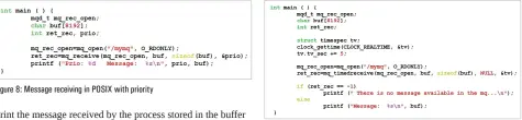  ??  ?? Figure 8: Message receiving in POSIX with priority
Figure 10: Message receiving with mq_timedrecei­ve()