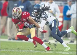  ?? NHAT V. MEYER — STAFF ARCHIVES ?? Richard Sherman, here tackling Chris Harper during a game in 2017, drew the ire of 49ers fans when he was with Seattle, but those feelings are much different now.