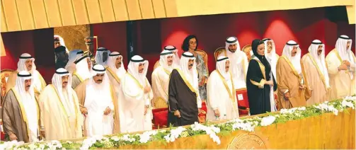  ??  ?? KUWAIT: (Top) HH the Amir Sheikh Sabah Al-Ahmad Al-Jaber Al-Sabah (fifth right), HH the Crown Prince Sheikh Nawaf Al-Ahmad Al-Jaber Al-Sabah (sixth right), Sheikha Moza of Qatar (fourth right), former National Assembly Speaker Marzouq Al-Ghanem (fourth...
