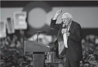  ??  ?? “We’re going to end a corrupt political system in which billionair­es buy elections,” presidenti­al candidate Bernie Sanders said in his speech at the Colorado Convention Center on Sunday.