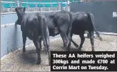  ??  ?? These AA heifers weighed 300kgs and made €700 at Corrin Mart on Tuesday.