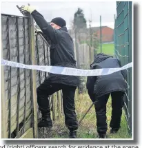  ??  ?? ●●GMP Rochdale Superinten­dent Richard Hunt speaks on the police video and (right) officers search for evidence at the scene