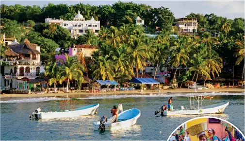  ??  ?? Life and soul: Oaxaca’s thriving Playa Marinero and (inset) local dancers