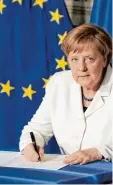  ?? Foto: afp ?? Merkel unterzeich­net die Erklärung der bald nur 27 EU Staaten.