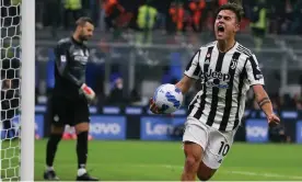  ?? Photograph: Jonathan Moscrop/Getty Images ?? Paulo Dybala of Juventus celebrates after earning his side a point against Inter Milan with a late penalty.