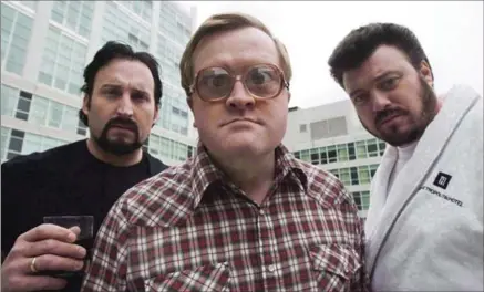  ?? CANADIAN PRESS FILE PHOTO ?? The Trailer Park Boys, John Paul Tremblay, as Julian, left, Mike Smith, as Bubbles, centre, and Robb Wells, as Ricky, in 2008.