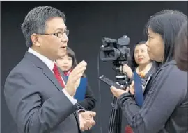  ?? Mel Melcon Los Angeles Times ?? STATE TREASURER John Chiang addresses the media in Van Nuys in December. Chiang will announce L.A. Councilman Jose Huizar’s endorsemen­t Tuesday.