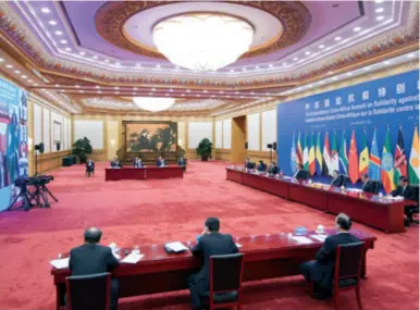  ??  ?? The Extraordin­ary China-africa Summit on Solidarity against COVID-19 in session on June 17, 2020